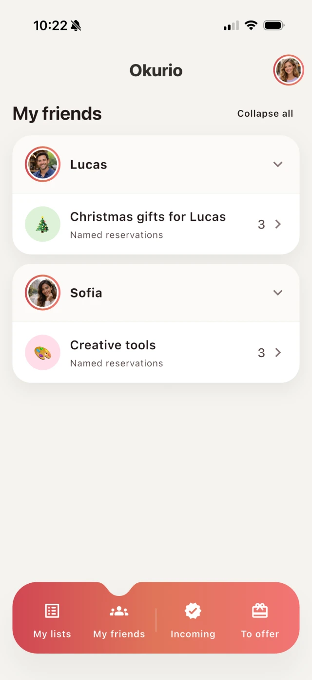 Okurio screenshot for joining a friend list