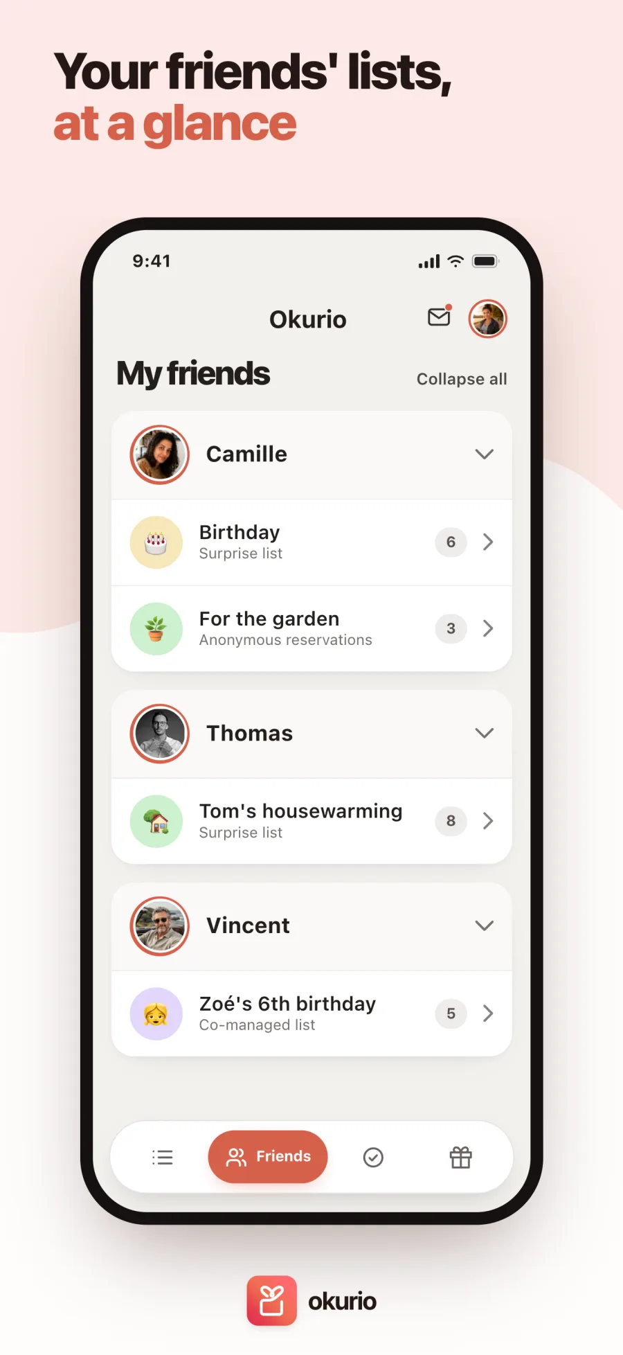 Your friends’ lists, at a glance — friends and their lists, grouped