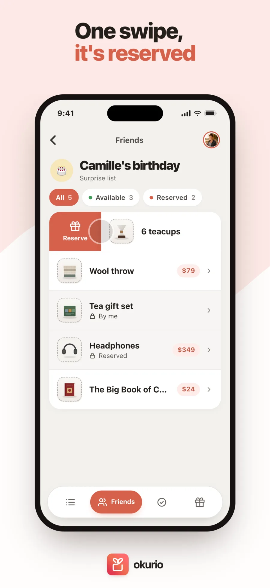 One swipe, it’s reserved — reserving a gift on a friend’s list with a swipe