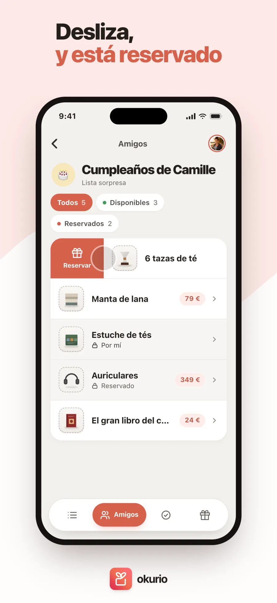Desliza, y está reservado — reservar un regalo de la lista de un amigo con un deslizamiento