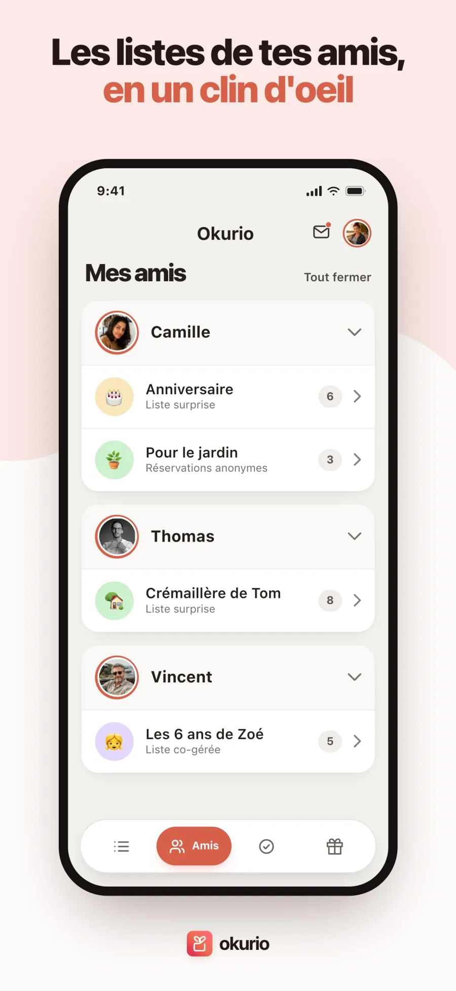 Les listes de tes amis, en un clin d’œil — tes amis et leurs listes, regroupés